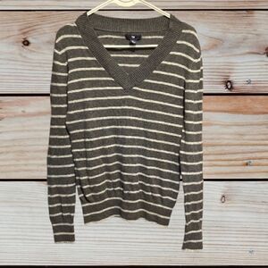 Women’s GAP Factory Grey Striped V-Neck Sweater Size Small